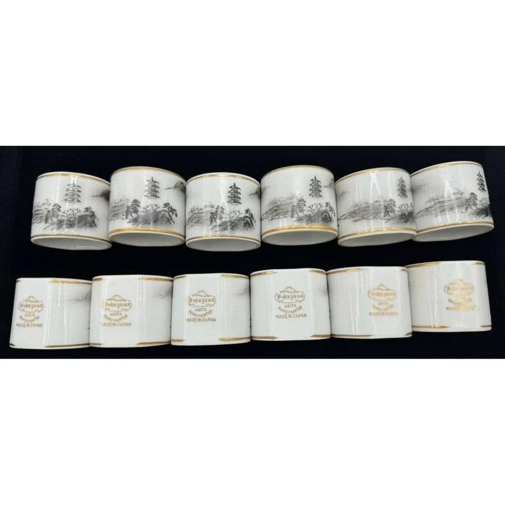 Napkin Ring Fukagawa Arita Hand Painted Napkin‎ Ring Gold Rim Japan Porcelain